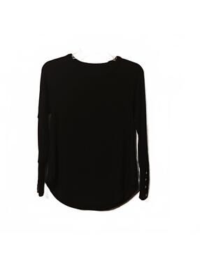 Chaser  black ribbed crewneck sweater top  button details on sleeve   Size S